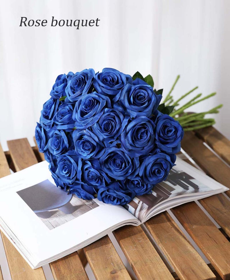 Laelfe 12 pcs Artificial Blue Roses Flowers Long Stem Fake Silk Rose for Home Wendding Decorations (Blue) - Image 4